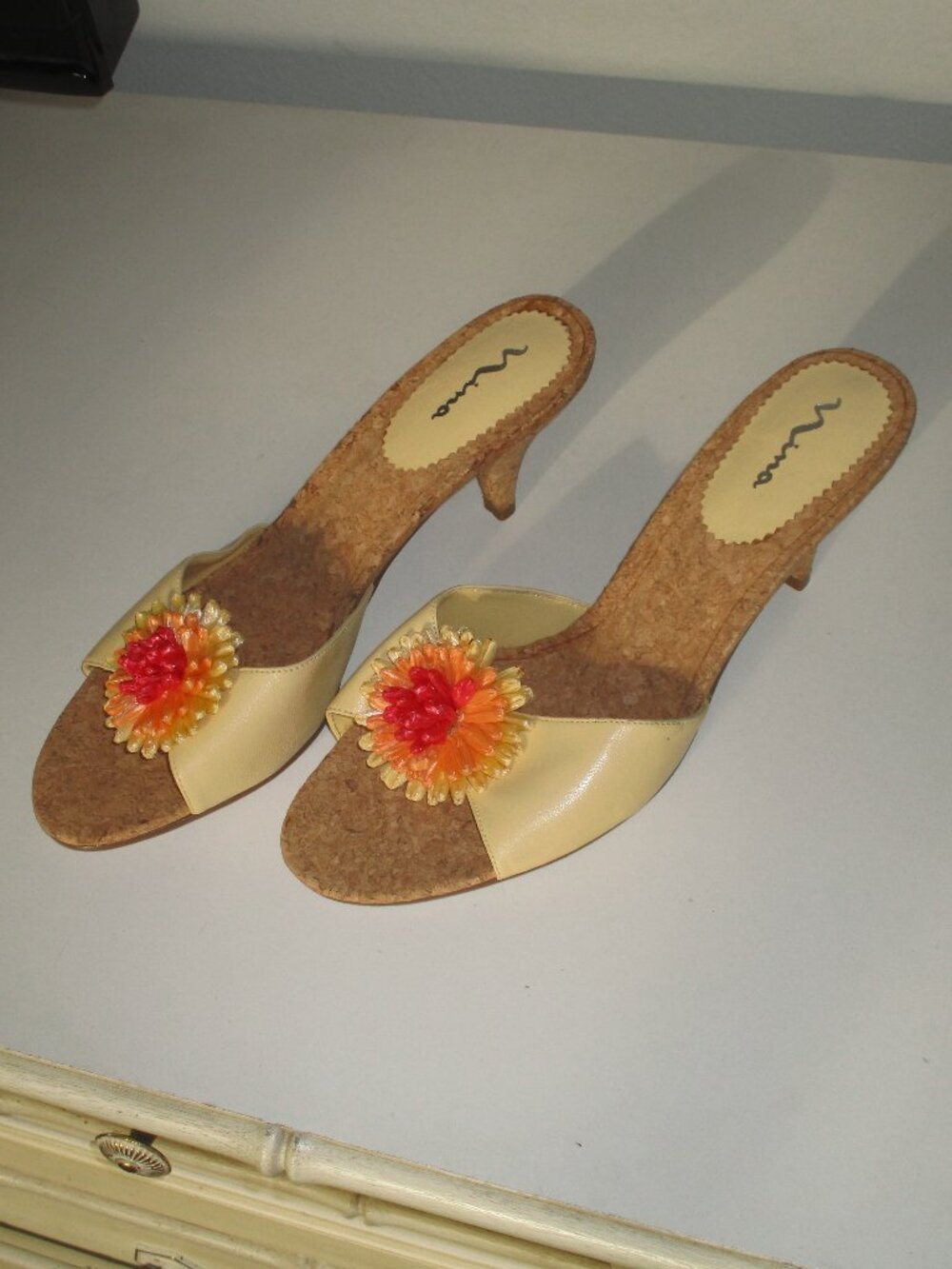 Nina Cream Slide Sandal with Orange-Red Flower Accent - Picture 3 of 8